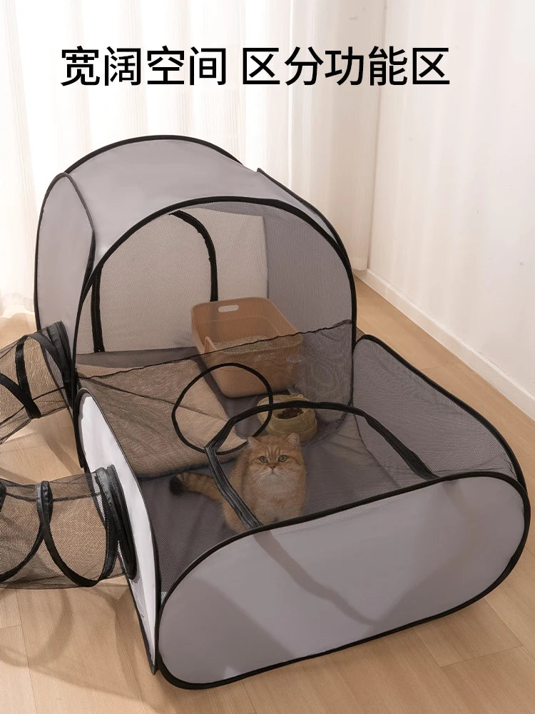 Foldable Pet Nest With Play Tunnel In Hard Oxford Cloth