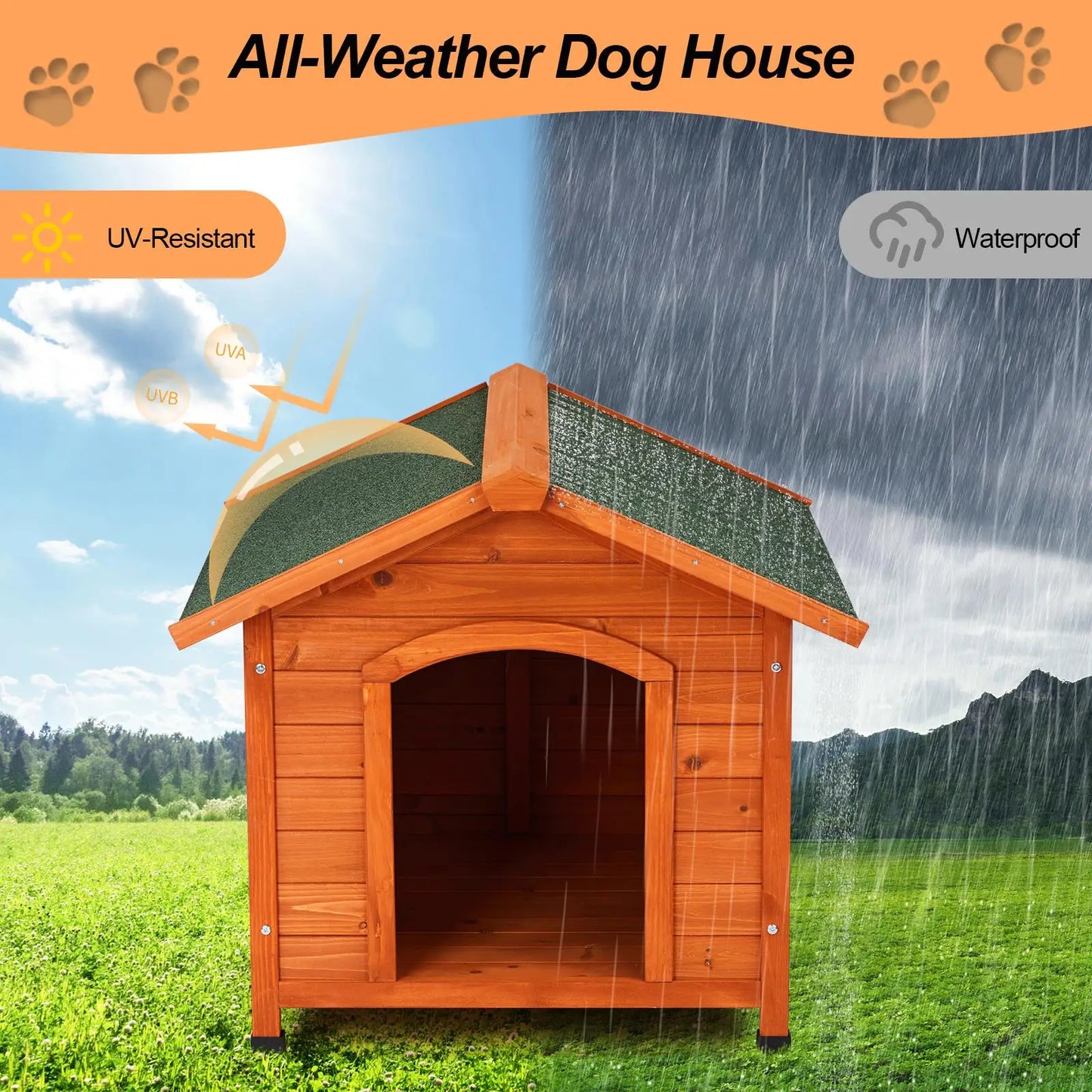 Cozy Wooden Dog House With Food Bowl And Storage Bucket