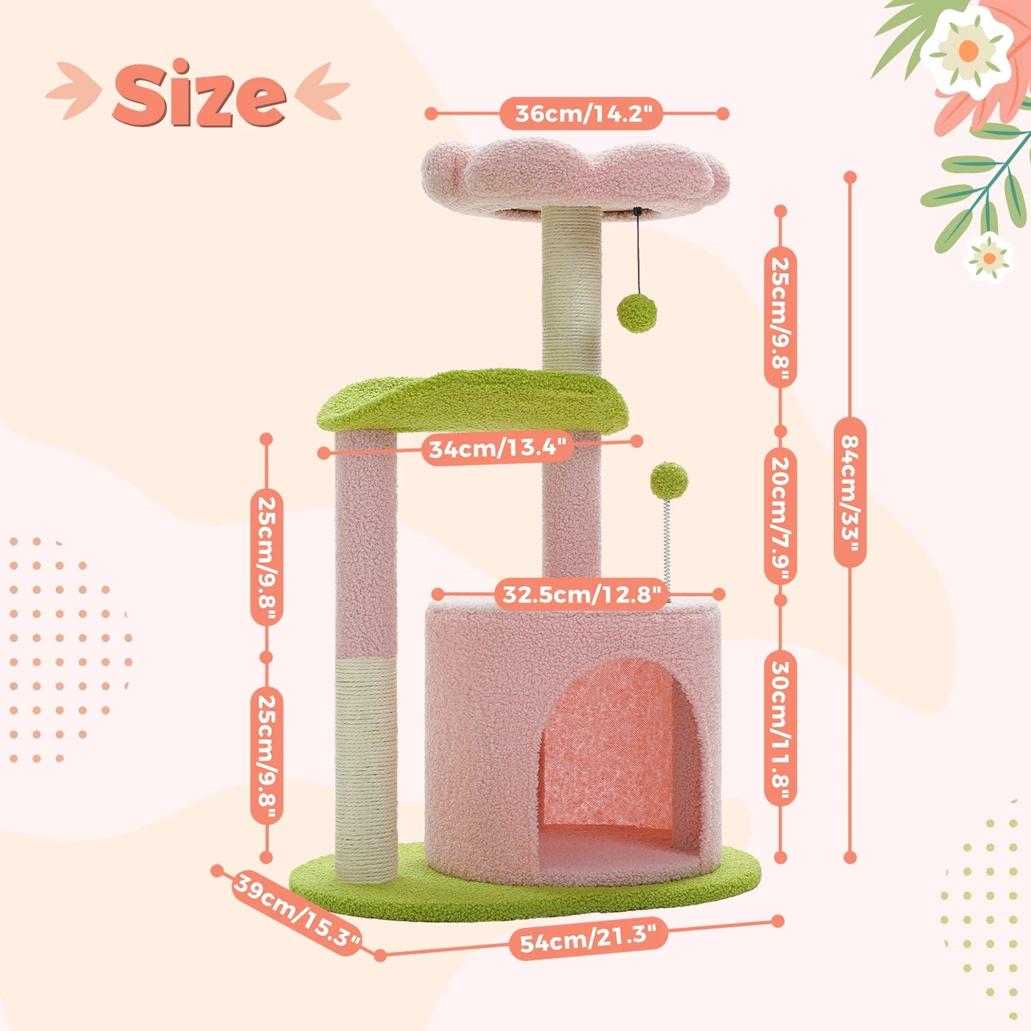 Cactus Cat Tree With Cozy Curved Perch And Scratching Post
