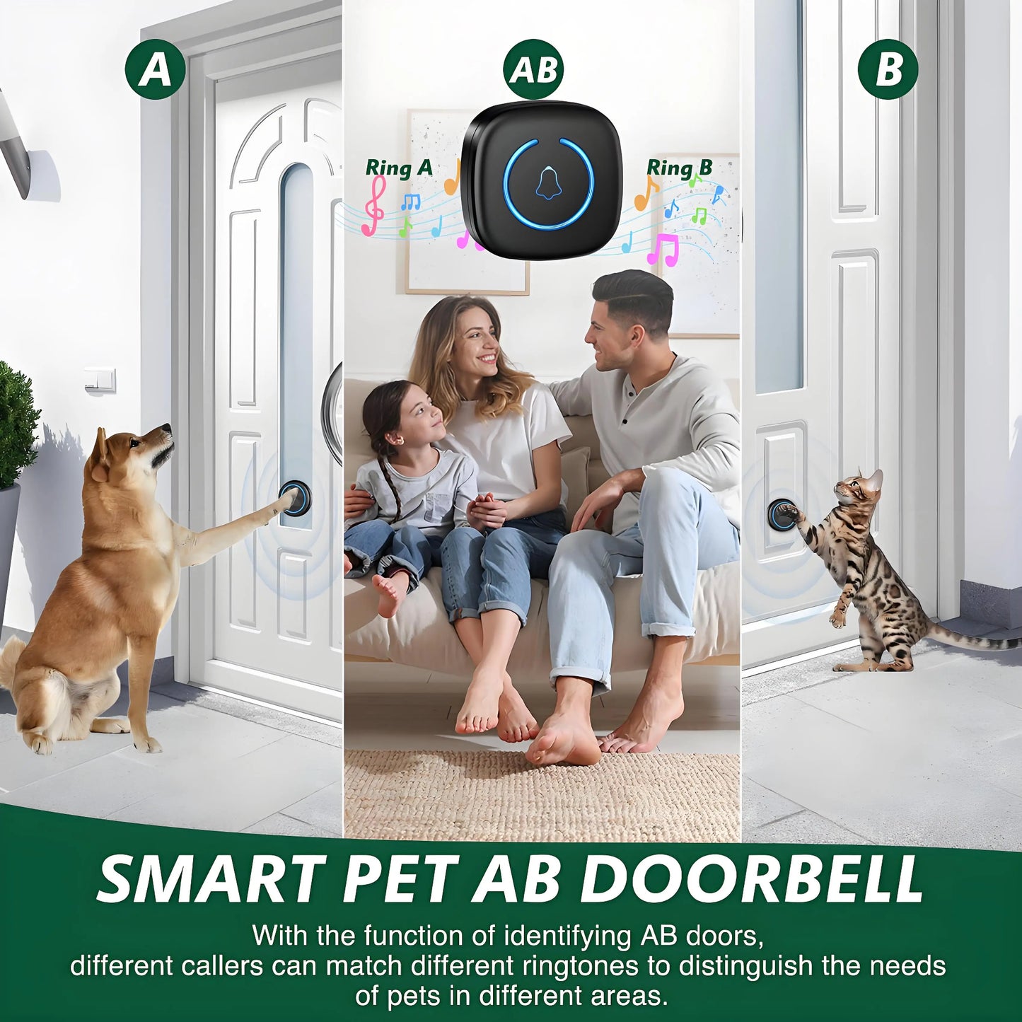 Wireless Dog Doorbell 1000ft Range IP65 Waterproof With 60 Melodies