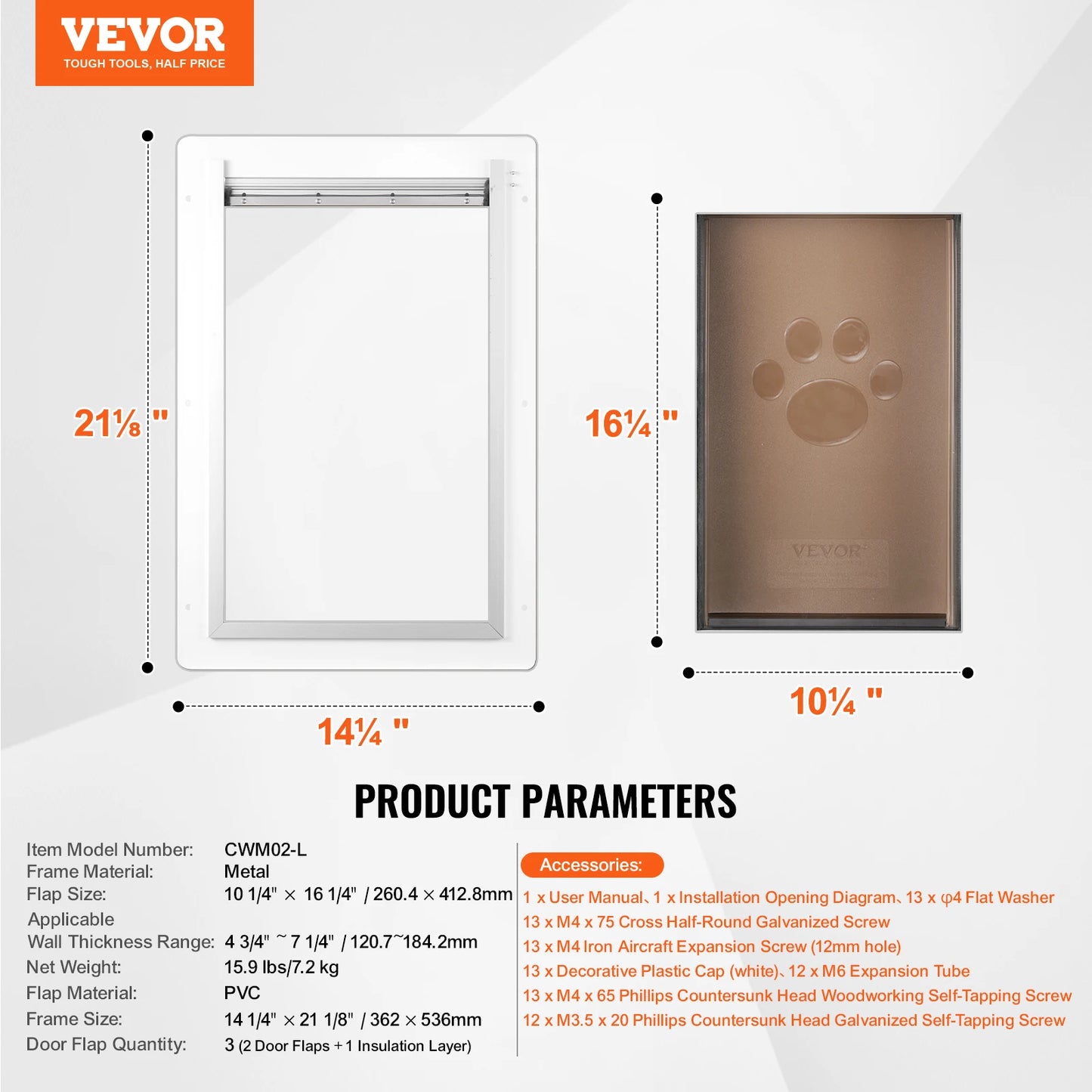Dog Door Metal Frame Lock Three Flap Weatherproof Pet Door