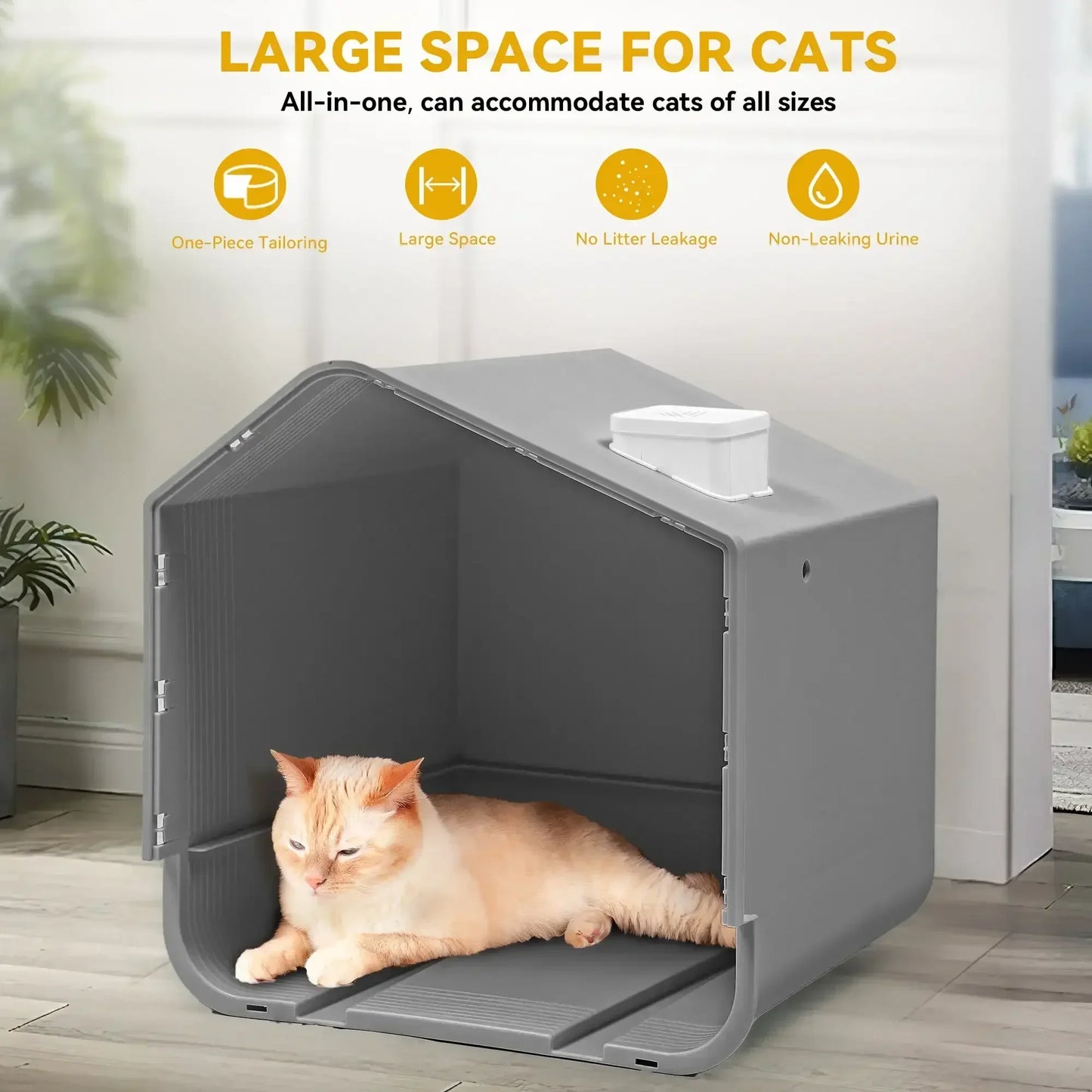 Oversized hooded cat litter box with odor control, spoon, mat, easy to clean, grey, litter box , cat litter box