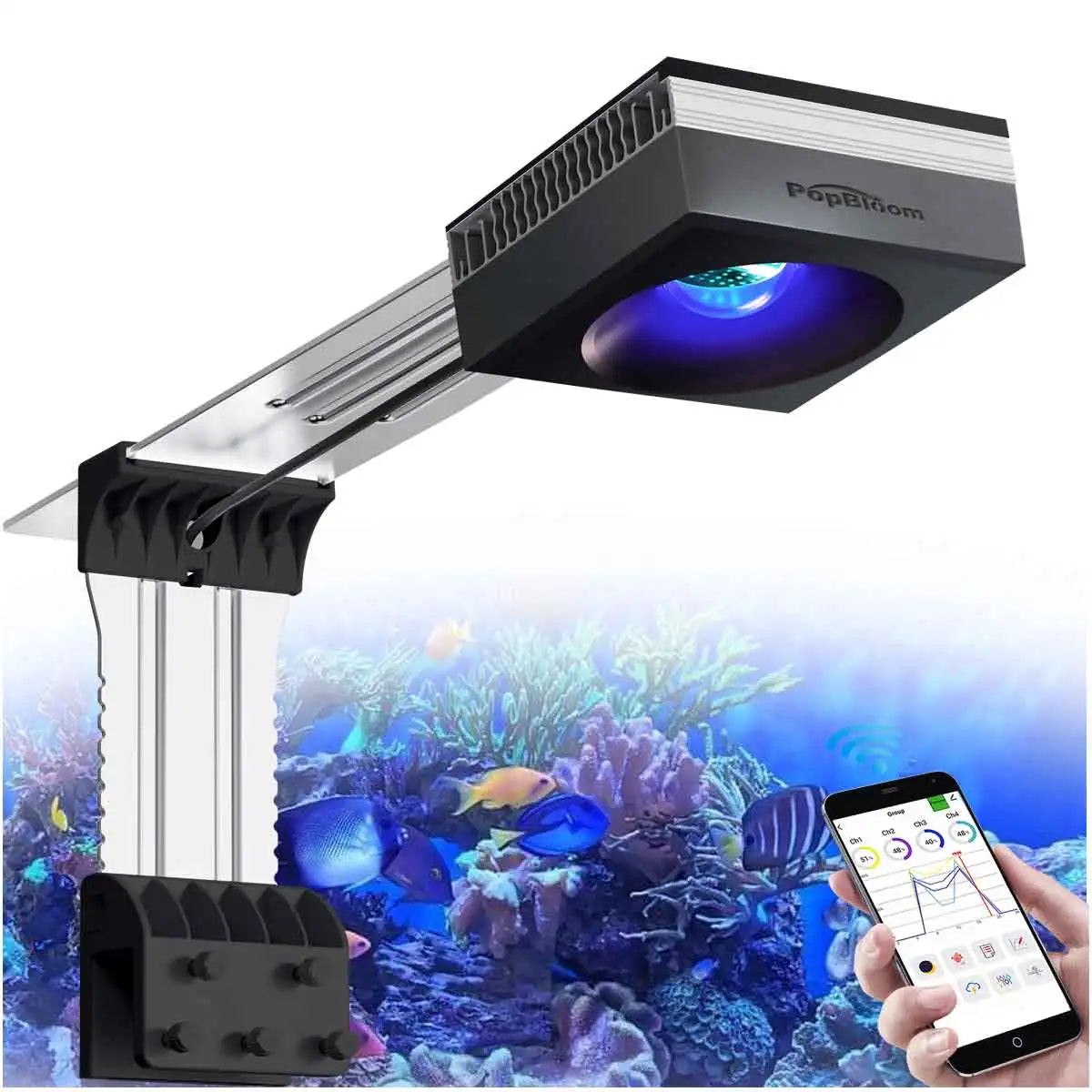 PopBloom RL90 WiFi Reef Aquarium Light 100W Full Spectrum LED