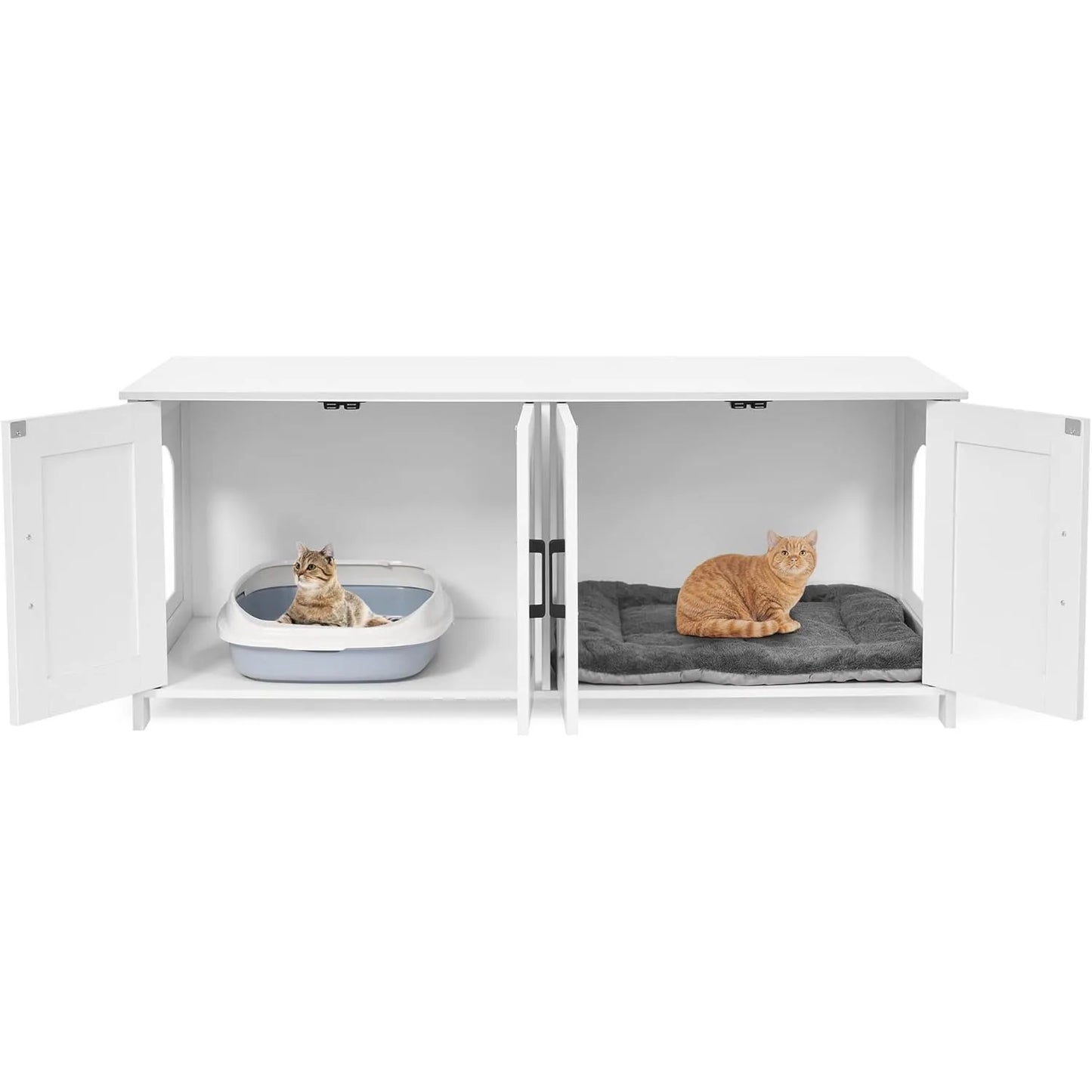 Cat Litter Box Enclosure For 2 cats, Litter Box Furniture Hidden Double Room,Wooden Cat Washroom Furniture,Cat Hous