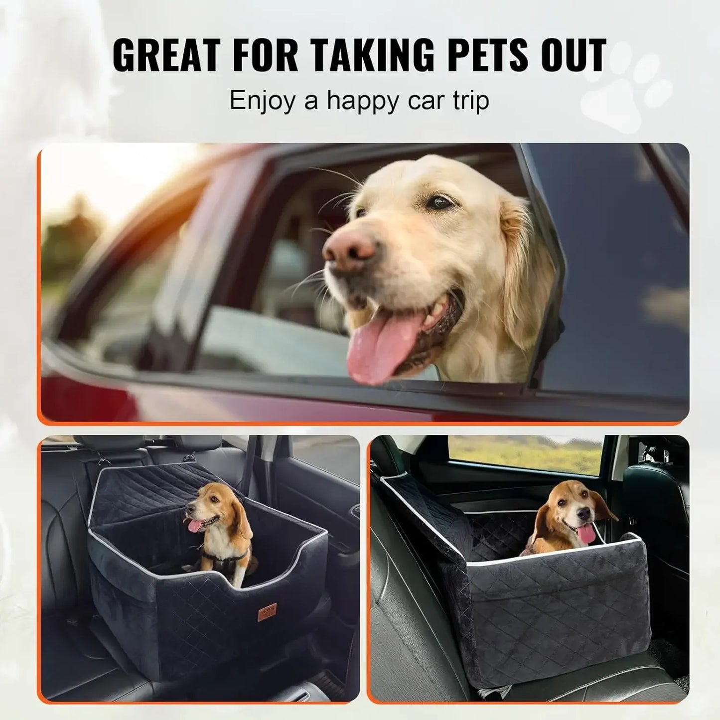Dog Car Seat, Dog Booster Seat for Car with A Storage Pocket, Pet Car Seat with Clip-On Safety Leash, Sponge Filling