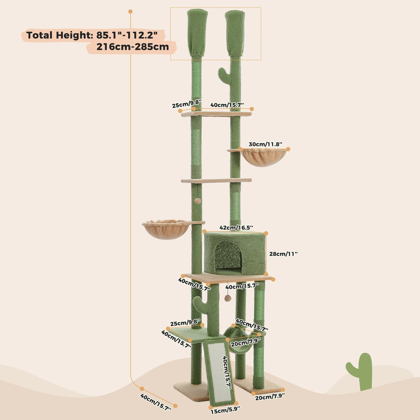 Cactus Cat Tree Tower With Cozy Hammocks And Seven Tiers