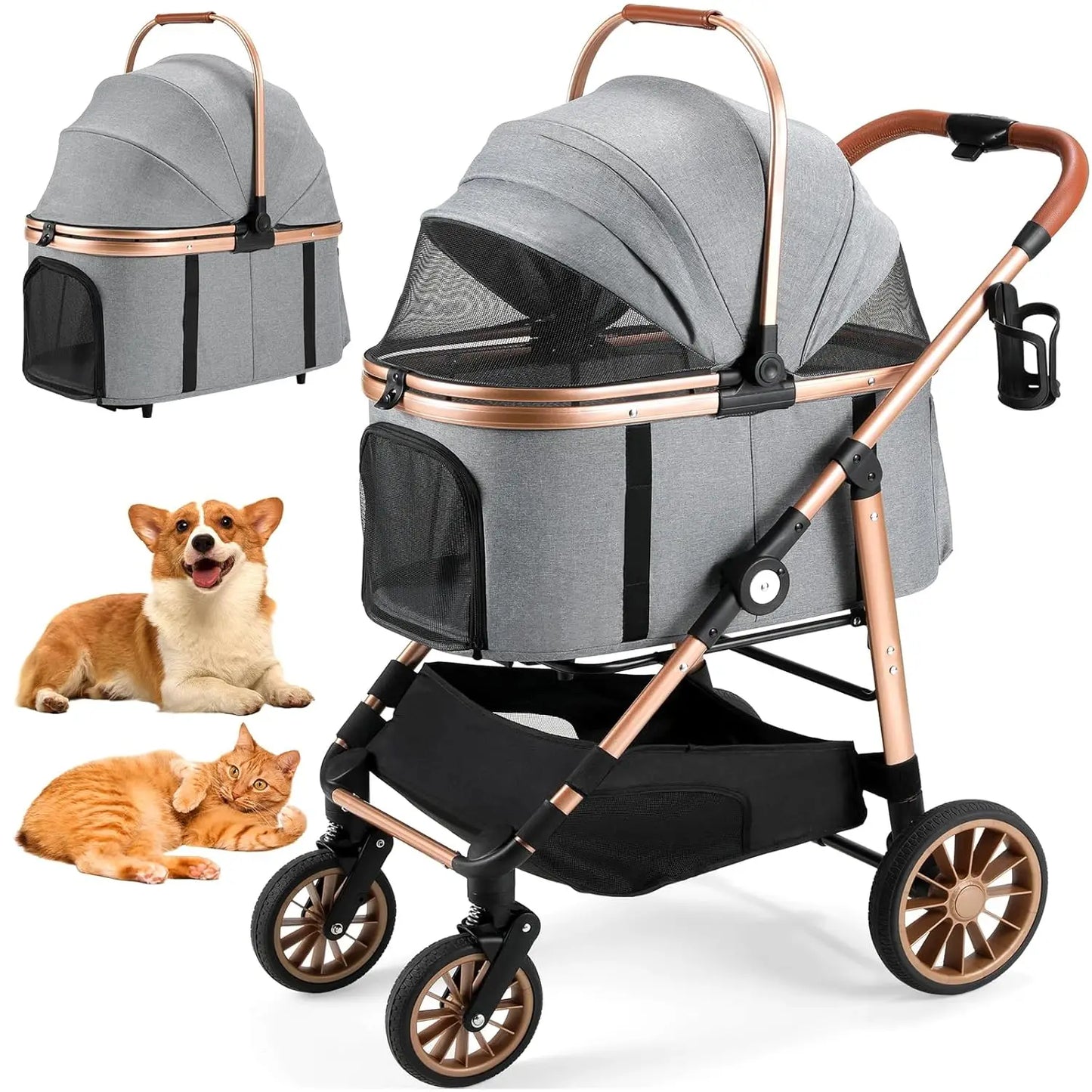 360 Degree High Wheels Foldable Pet Stroller 2In1 Buggy