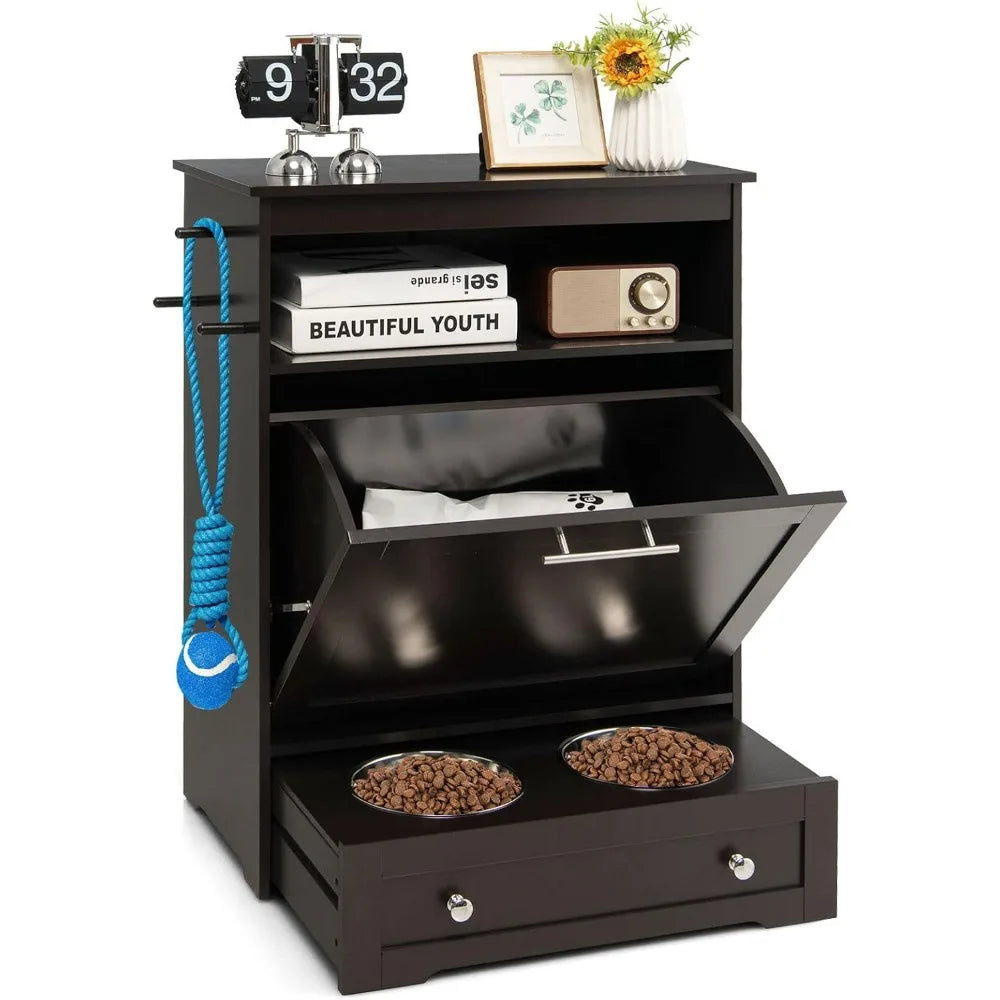 Pet Feeder Station With Double Pull-Out Dog Bowls