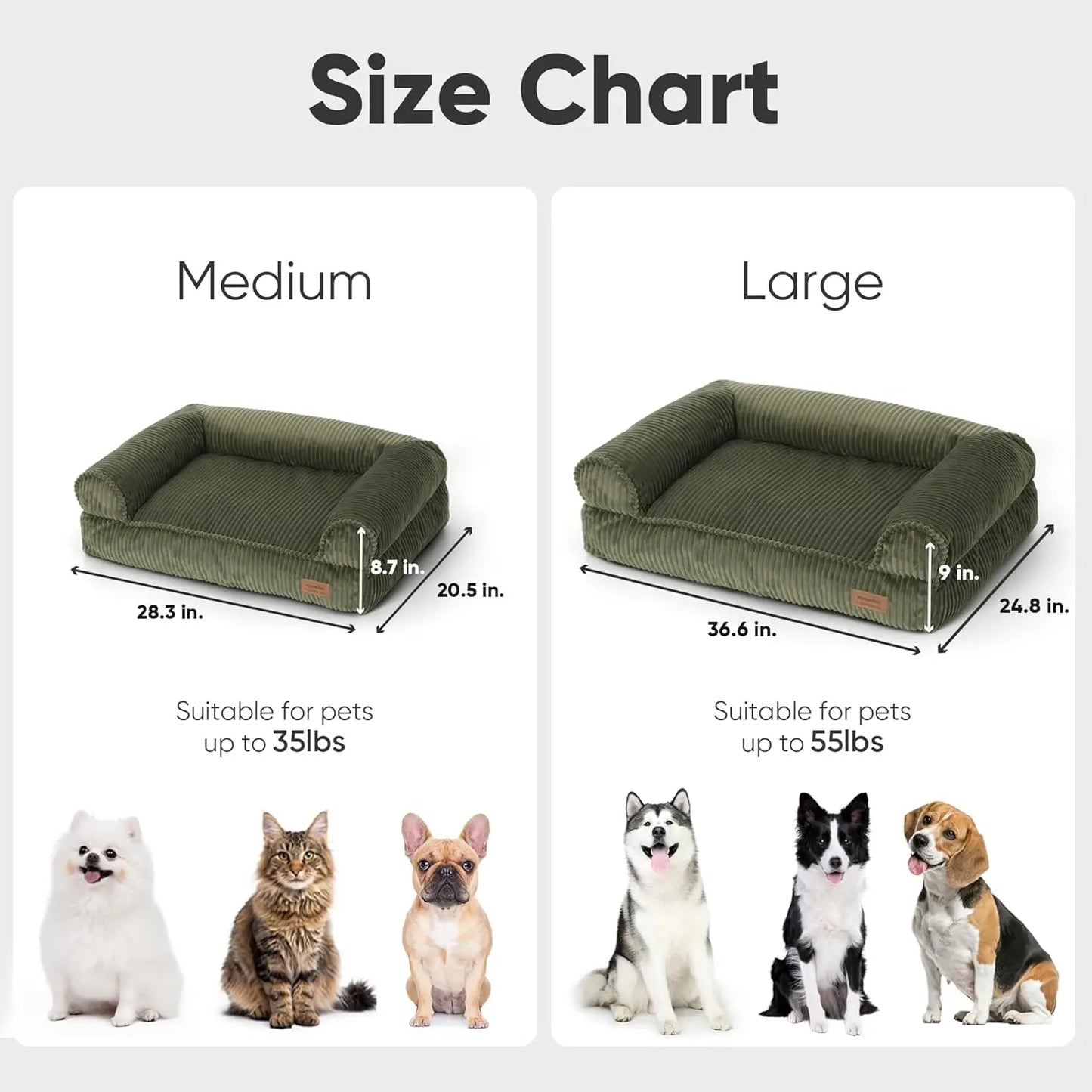 XMSJ Corduroy Dog and Cat Couch Bed With Washable Cover Orthopedic Pet Sofa