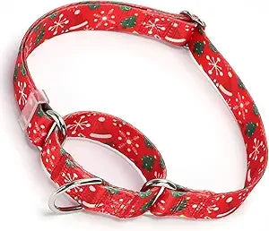 Christmas Martingale Dog Collar Red No Slip Nylon Training