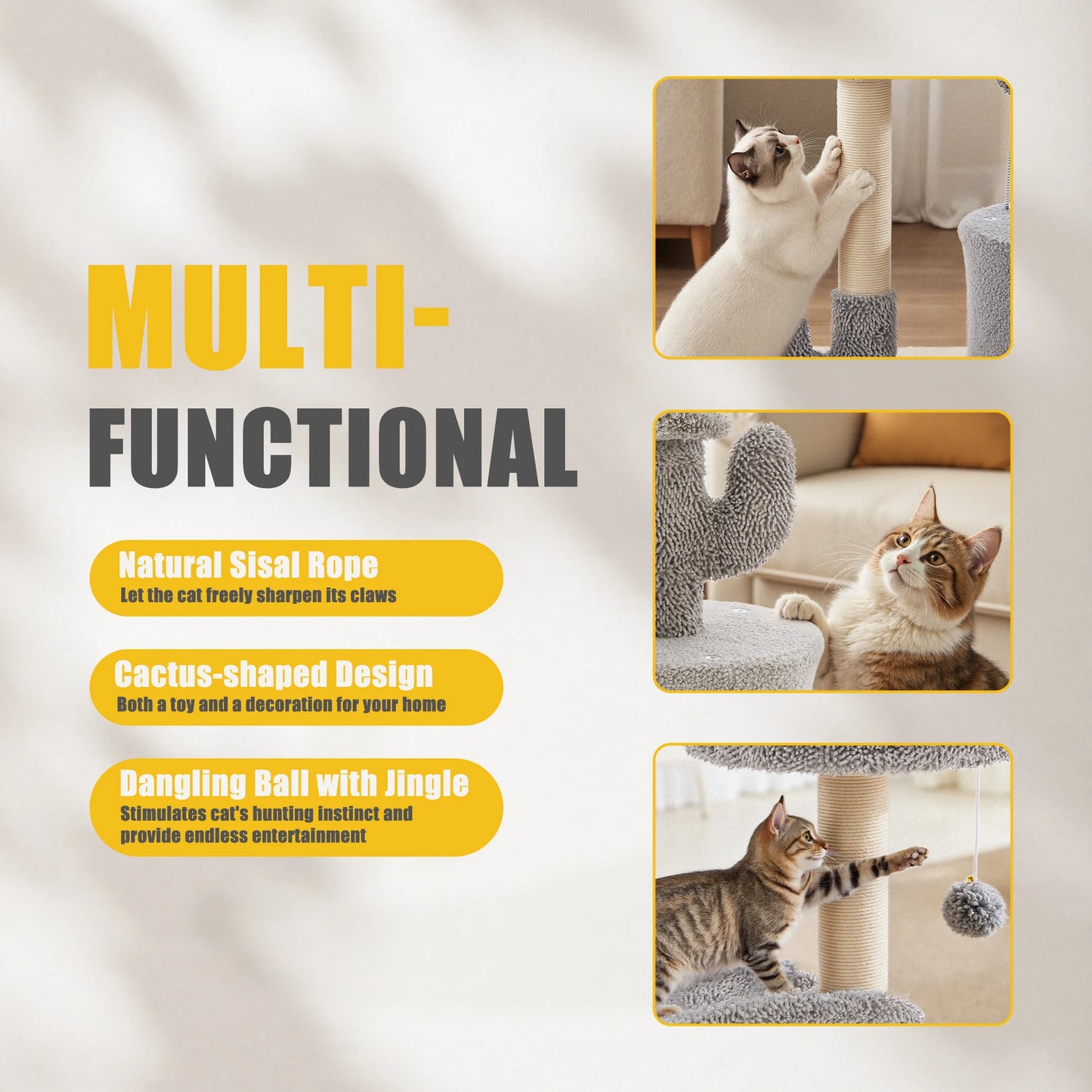 JHK Three Tier Cat Tree With Sisal Scratching Post Tower