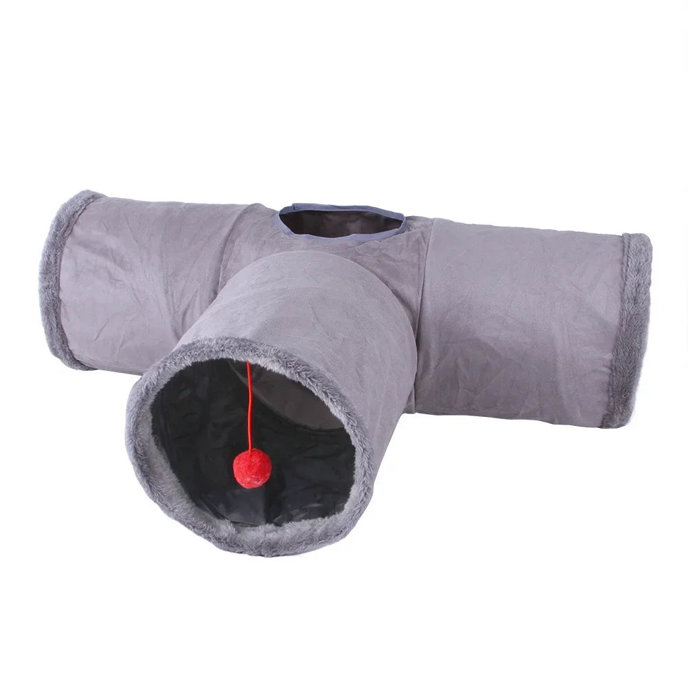 Collapsible Cat Suede Tunnel Multiway Hide Toy for Pets