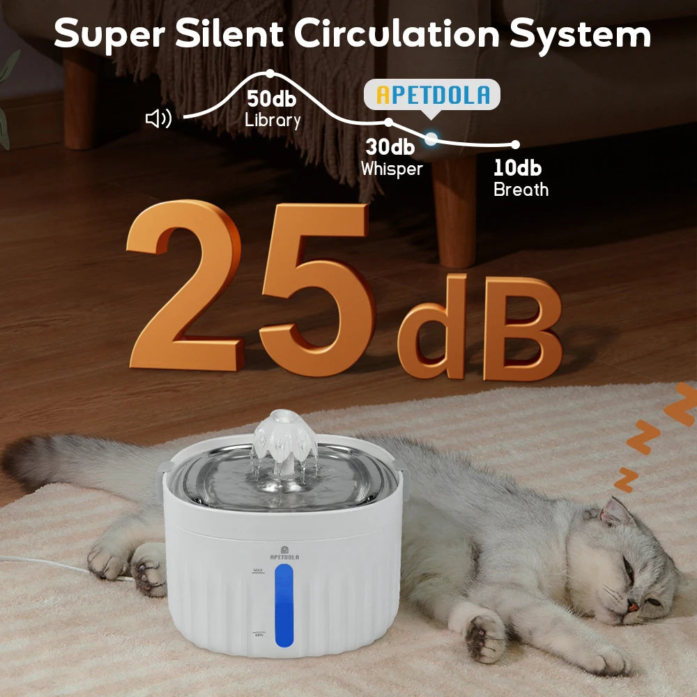 Apetdola Automatic Cat Water Fountain With Stainless Tray