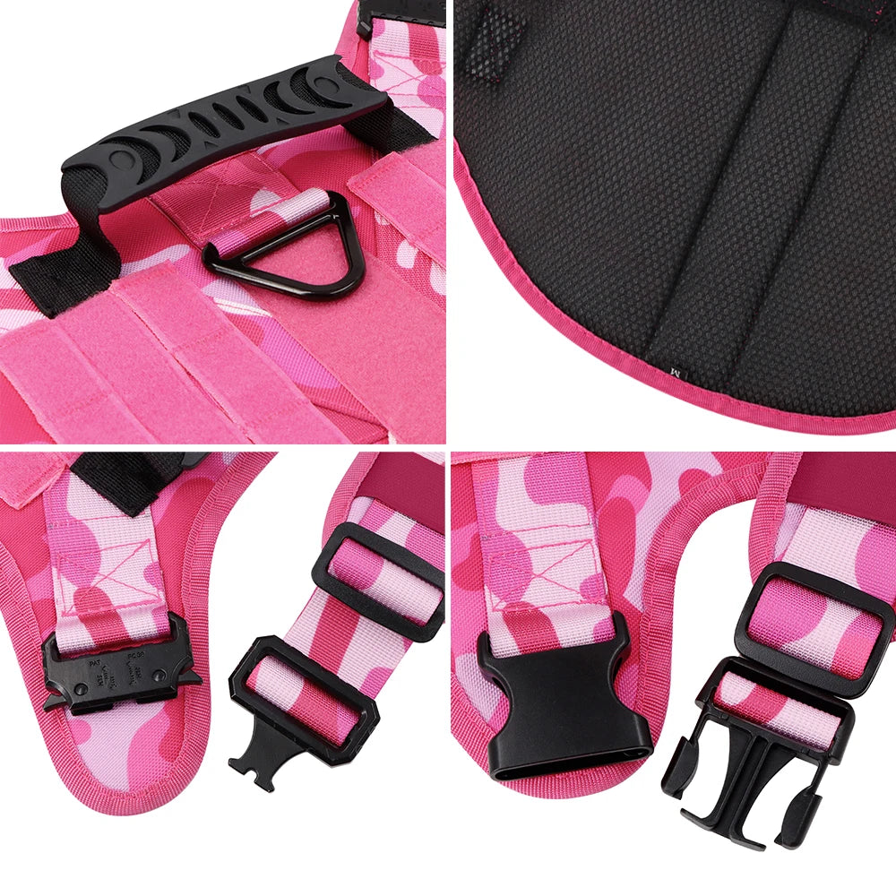 Military Pink Camouflage Harness for Medium to Large Dogs