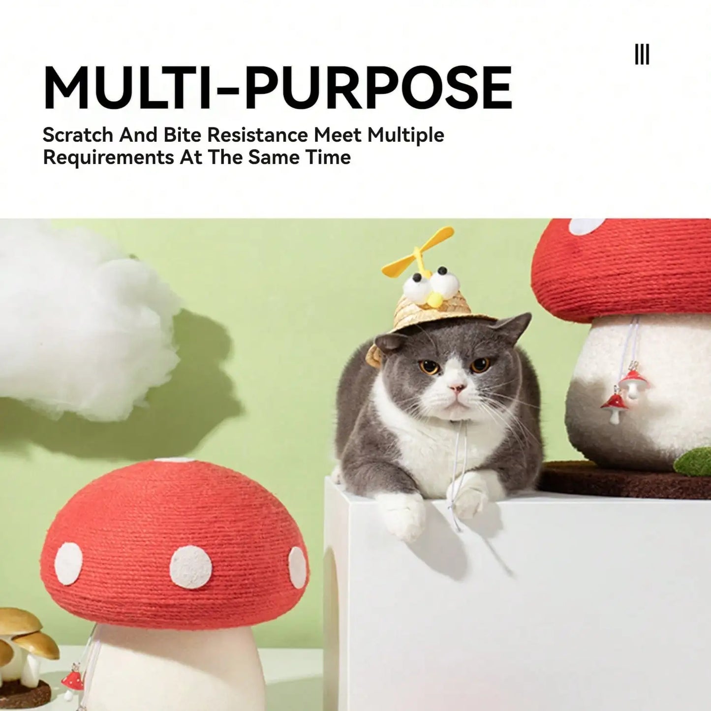 Mushroom Cat Scratcher Post With Natural Sisal Rope
