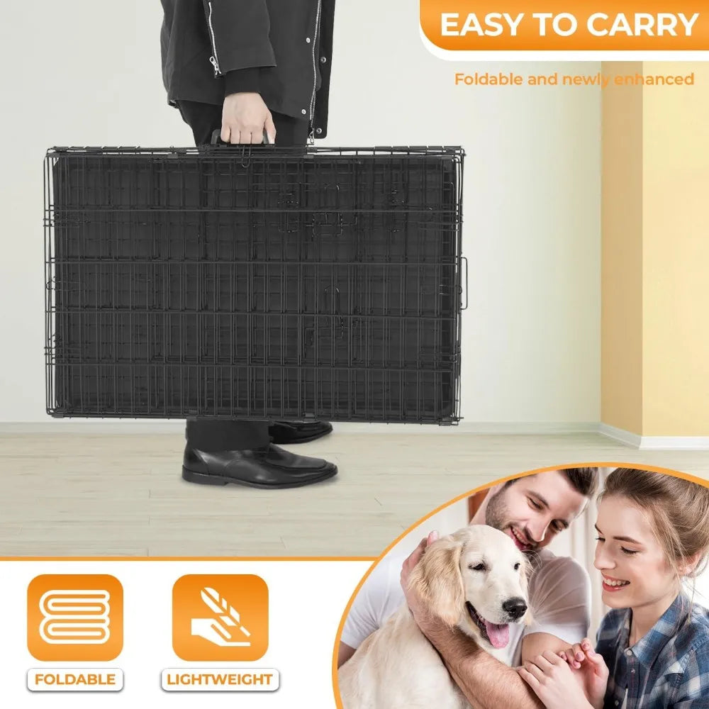 Large Dog Crate Kennel Double-Door Folding Playpen