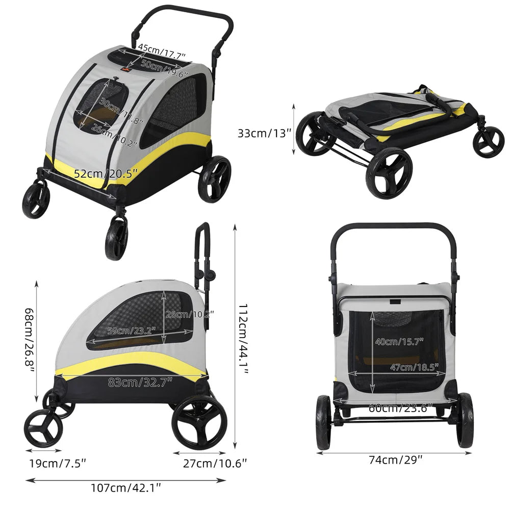 Premium Dog Stroller Pram 4 Wheel Foldable Cart Travel Jogger