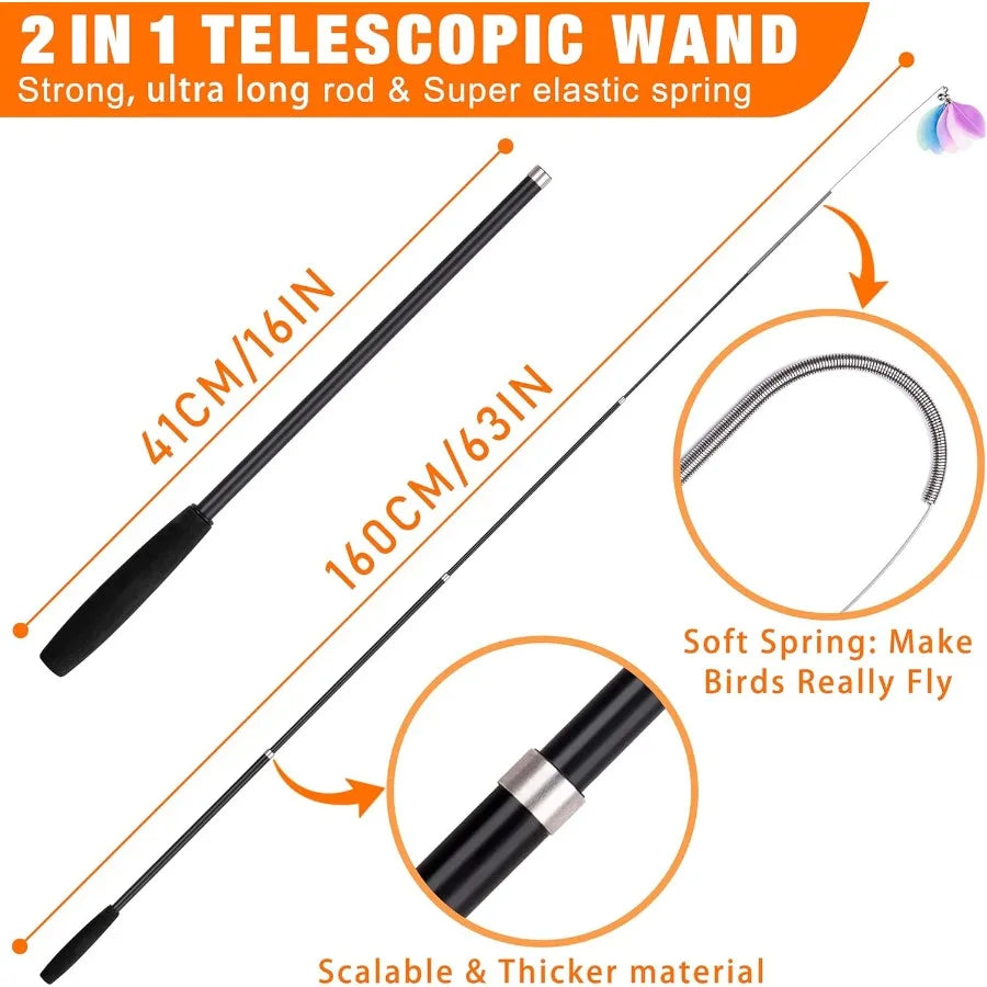 2025 Cat Toys 2 in 1 Spring Wand with Feather Refills
