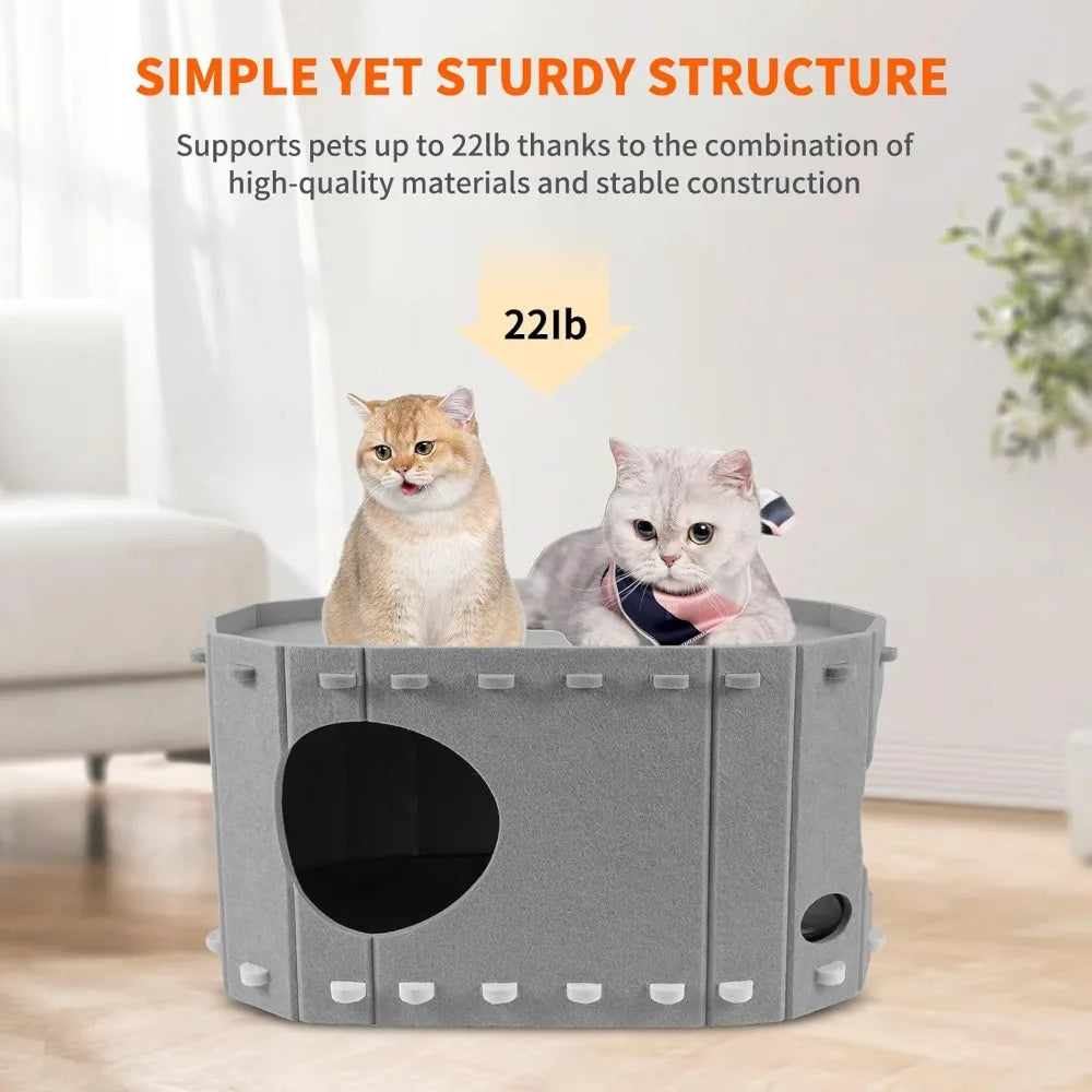 Foldable Heated Cat House For Indoor Cats With Timer And Adjustable Heating Pad