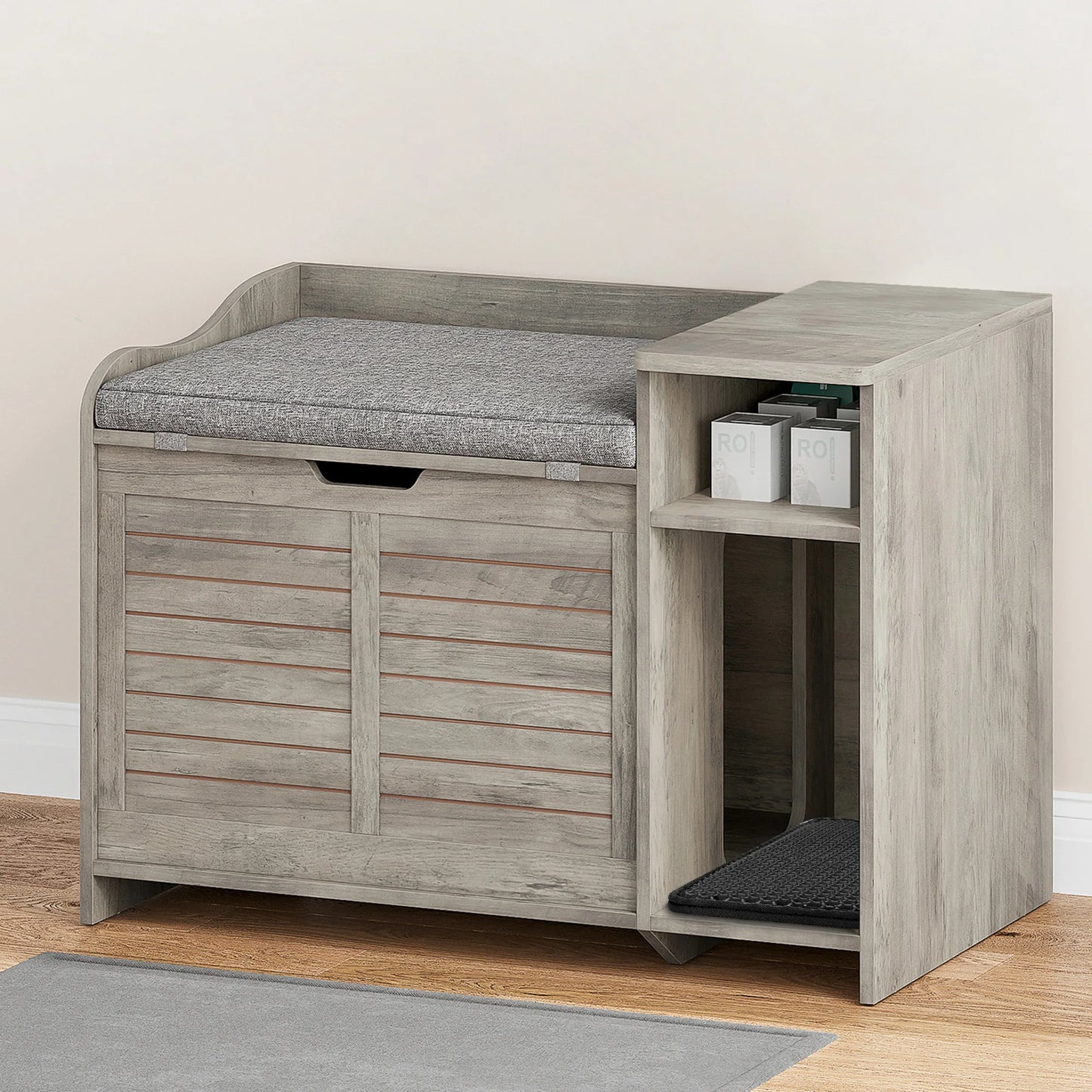 Wood Litter Box Enclosure For Cats With Scratch Pad