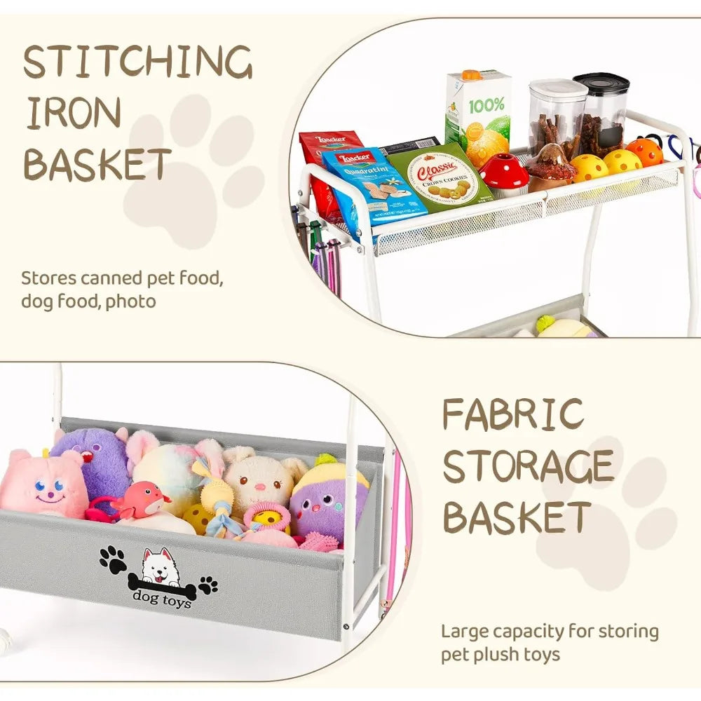 2-Tier Mobile Dog Toy Storage Basket Organizer For Living Room