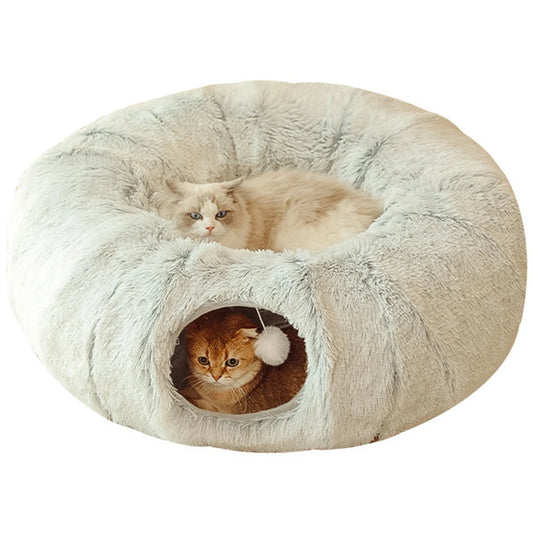 Winter Warm Cat Bed With Foldable Tunnel Cave For Cats