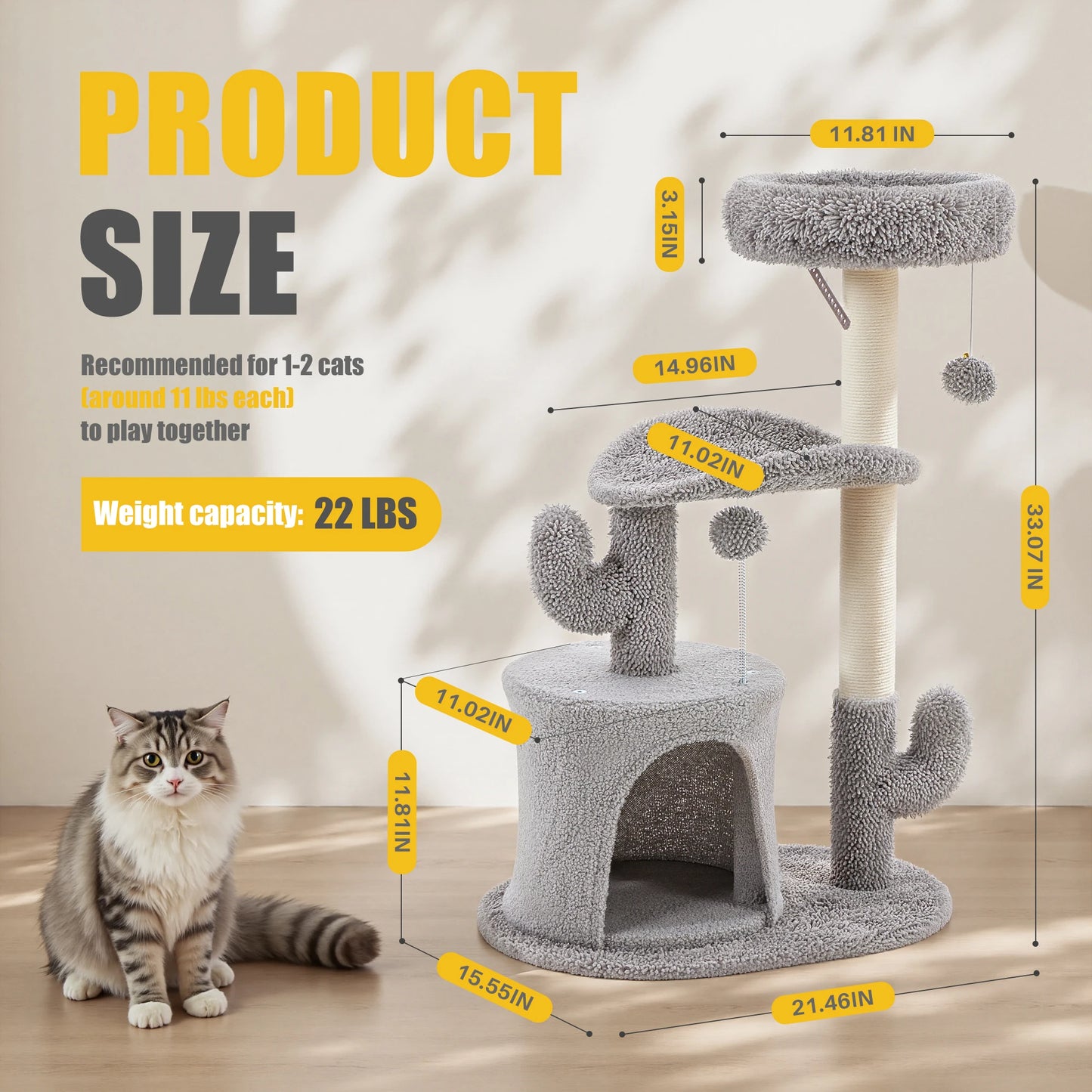 JHK Three Tier Cat Tree With Sisal Scratching Post Tower