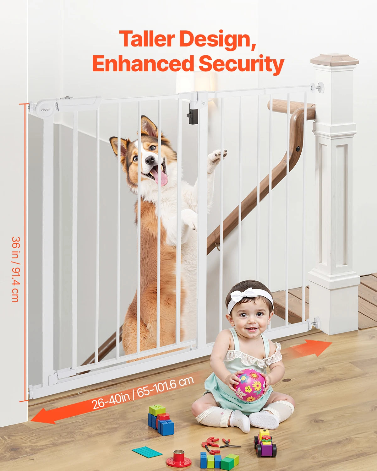 VEVOR Baby Gate 28/30/36 Inches High Dog Gate Easy Step Walk Thru Child Pet Security Pressure Mount Kit Wall Cups Doorways