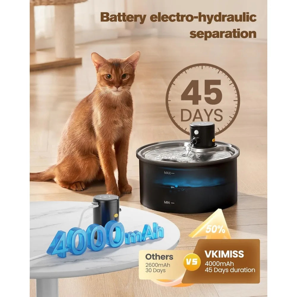 Hign-concerned Wireless Cat Water Fountain Rechargeable Cordless