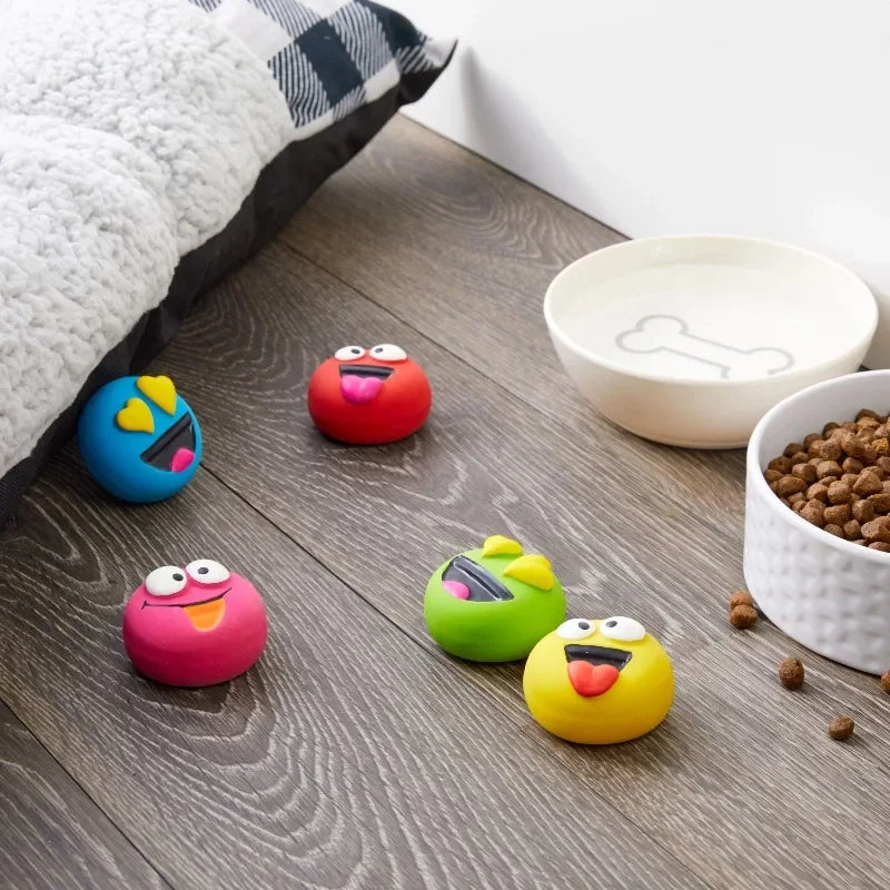 Five Pack Emoticon Latex Dog Toys Squeaky Ball Toy