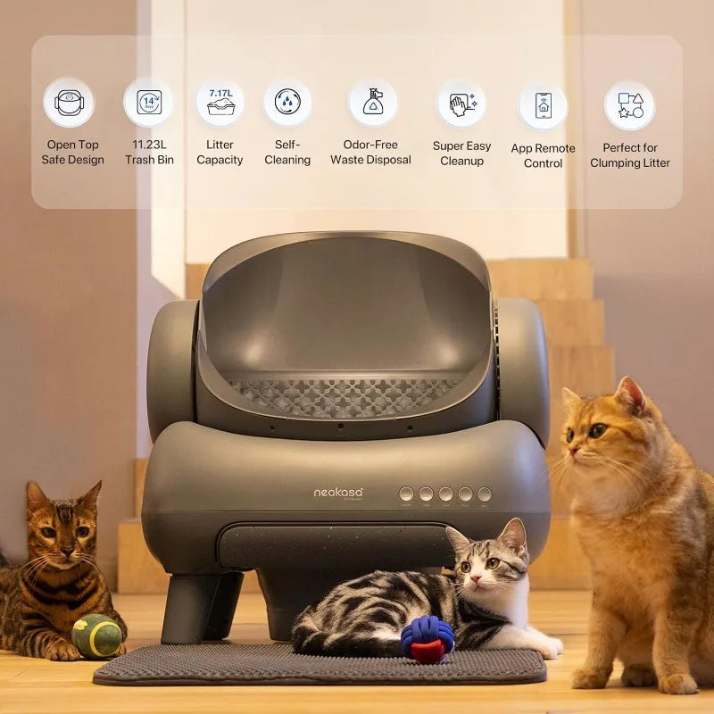 M1 Open-Top Self Cleaning Cat Litter Box, Automatic Cat Litter Box with APP Control, Odor-Free Waste Disposal Includes Trash