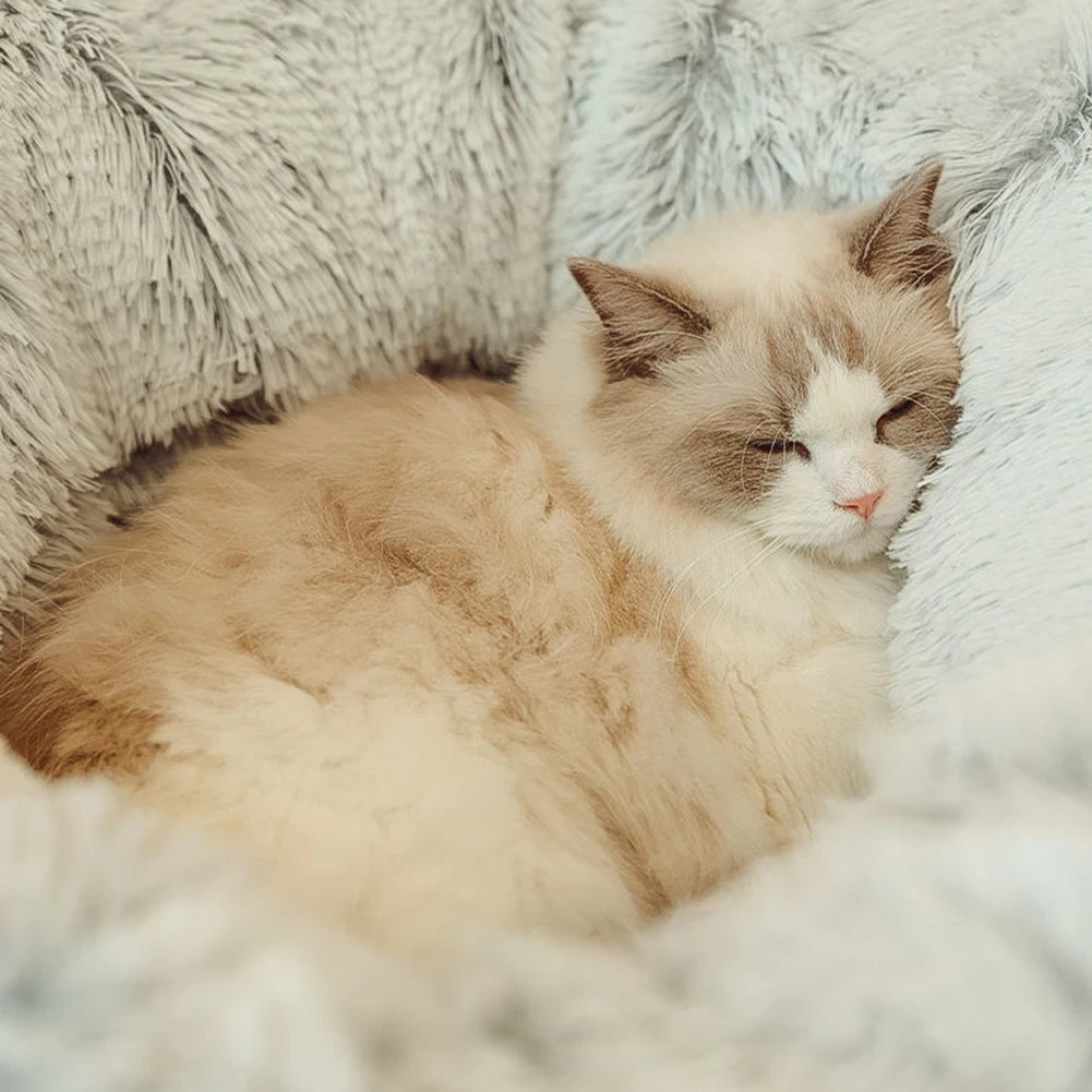 Winter Warm Cat Bed With Foldable Tunnel Cave For Cats