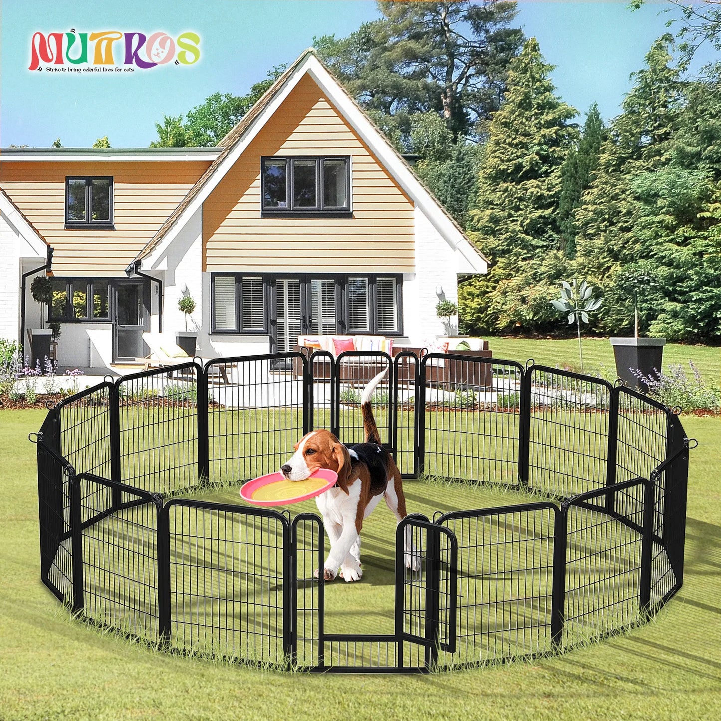 Foldable Dog Playpen With Door Outdoor Indoor Heavy Duty Fence