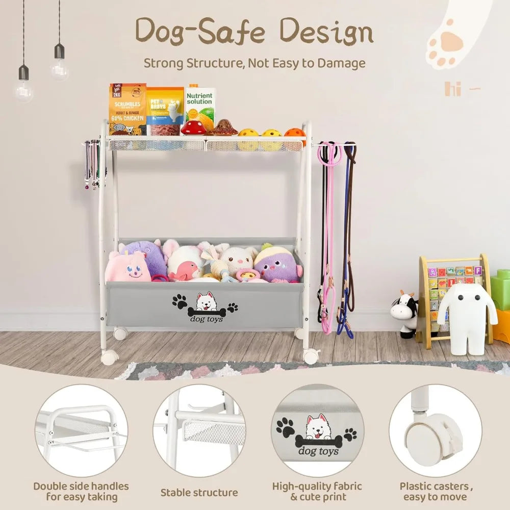 2-Tier Mobile Dog Toy Storage Basket Organizer For Living Room