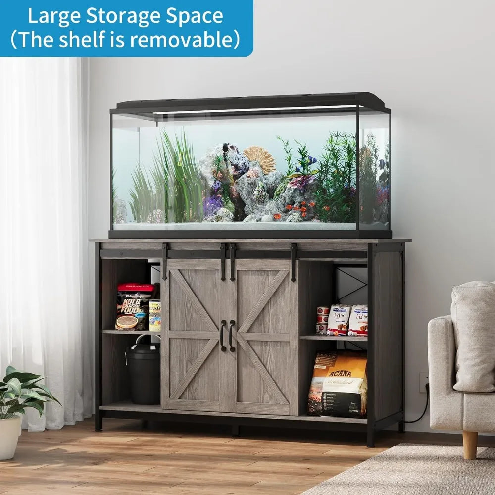 VOWNER Farmhouse Aquarium Stand With Power Outlet And Sliding Door