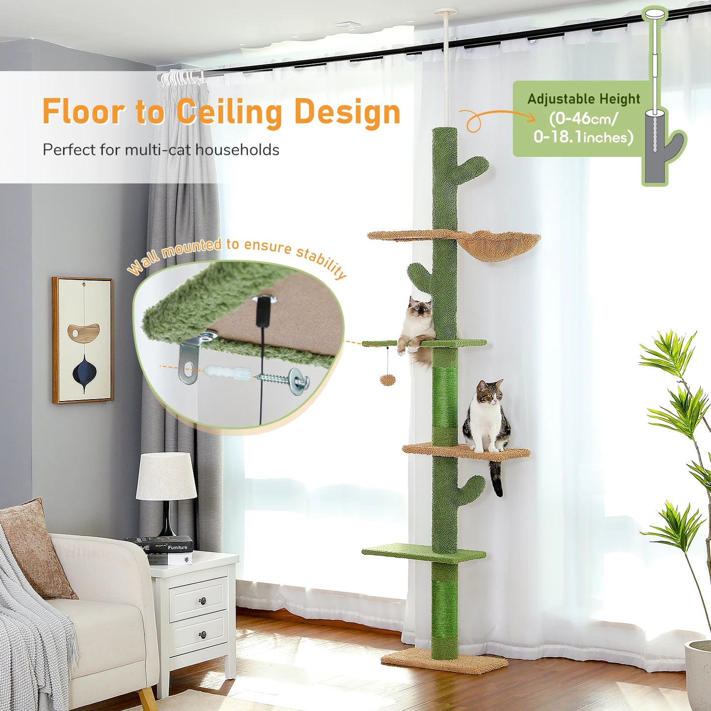 Cactus Cat Tree Five Tier Climbing Tower Scratching Post