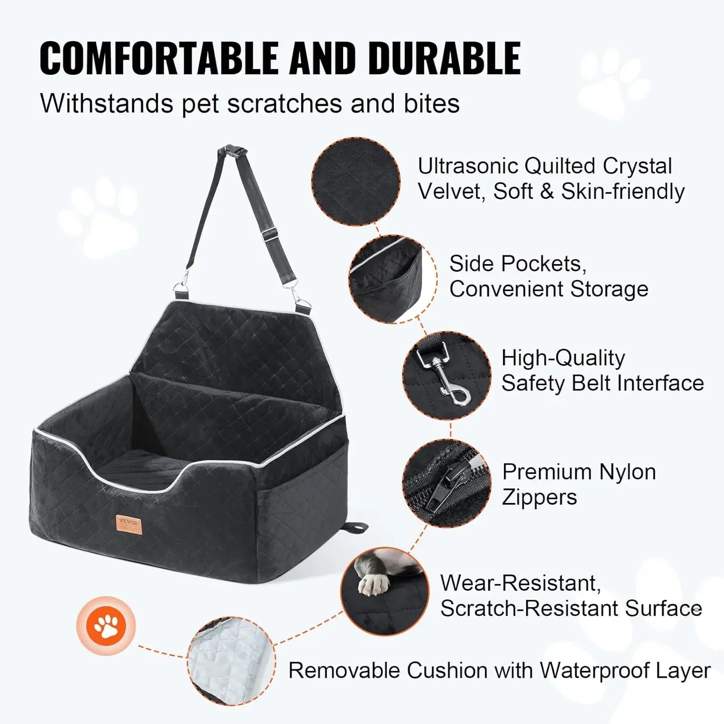 Dog Car Seat, Dog Booster Seat for Car with A Storage Pocket, Pet Car Seat with Clip-On Safety Leash, Sponge Filling