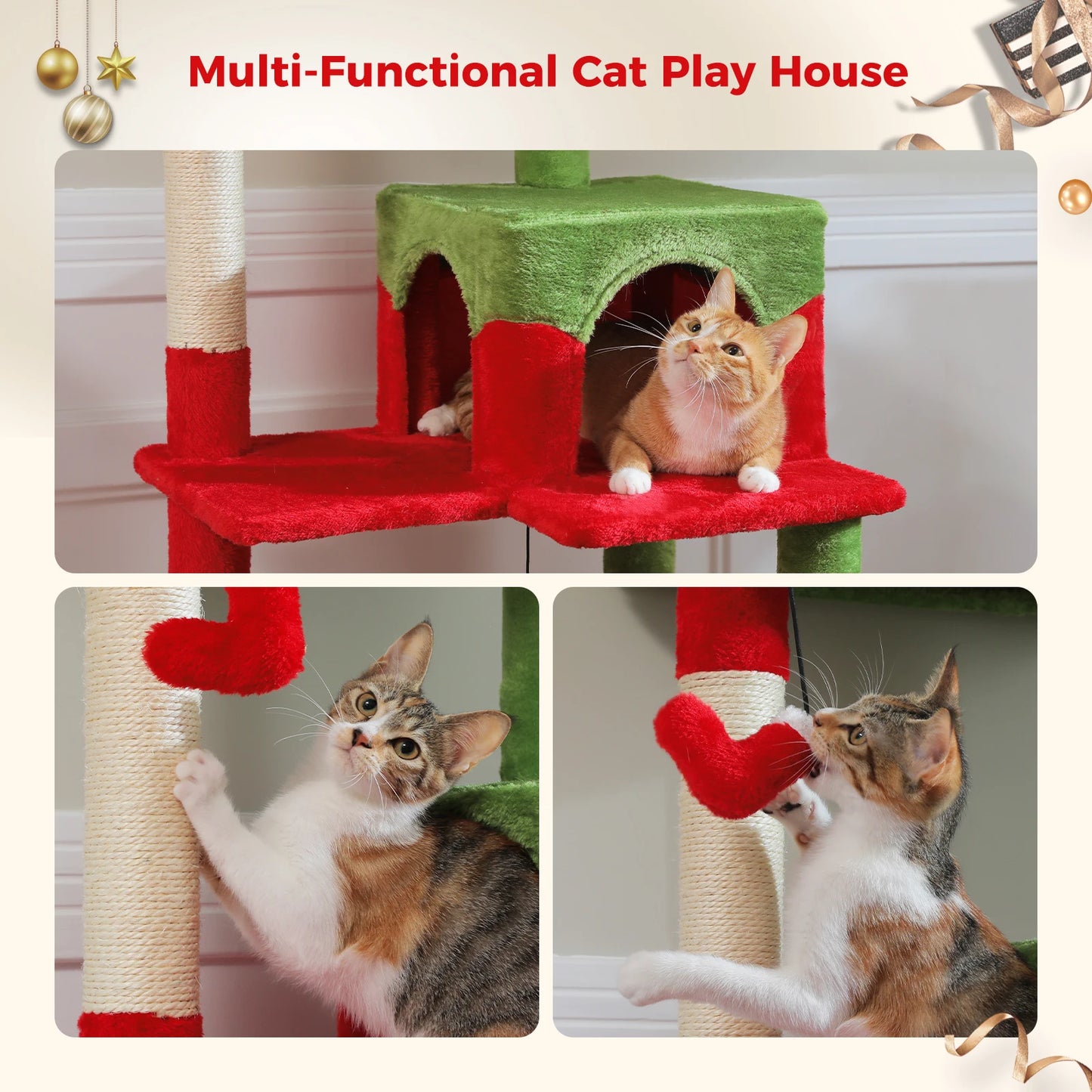 PAWZ Road Christmas Cat Tree Indoor Multi Level Tall Cat Tower Scratching Post