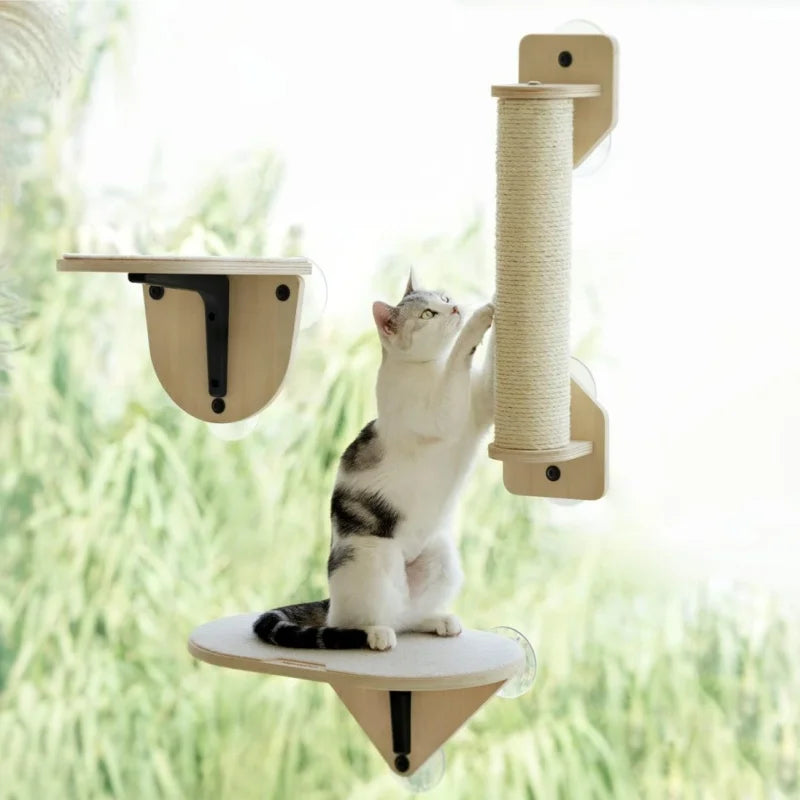 MEWOOFUNCN Cat Window Perch Hammock With Climbing Steps And Scratching Post