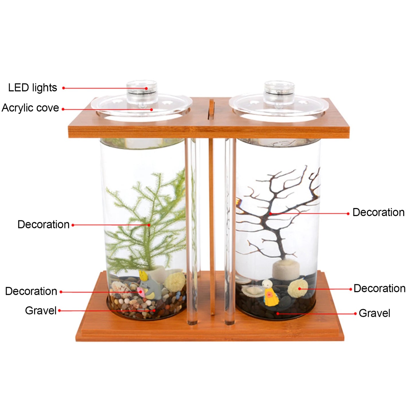 Creative Mini Fish Tank With Bamboo Wood And Dual Glass