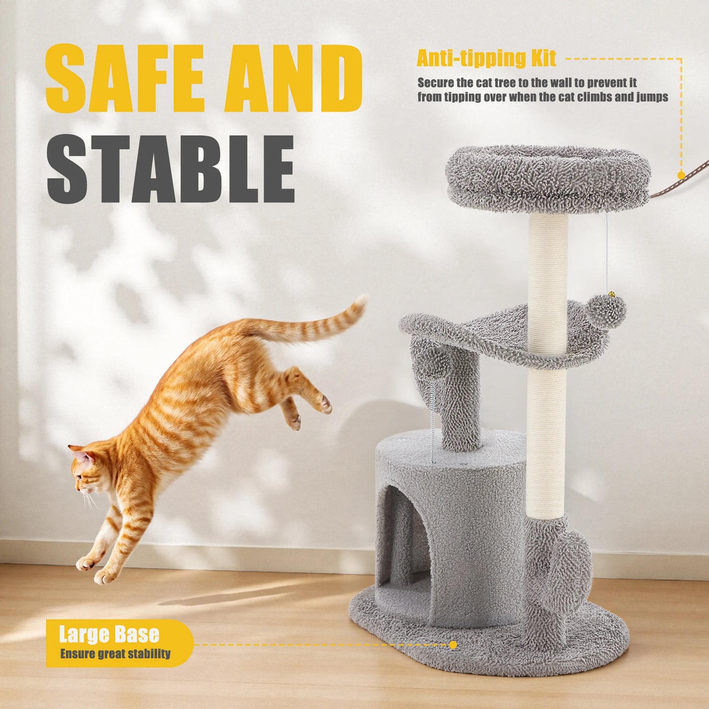 JHK Three Tier Cat Tree With Sisal Scratching Post Tower