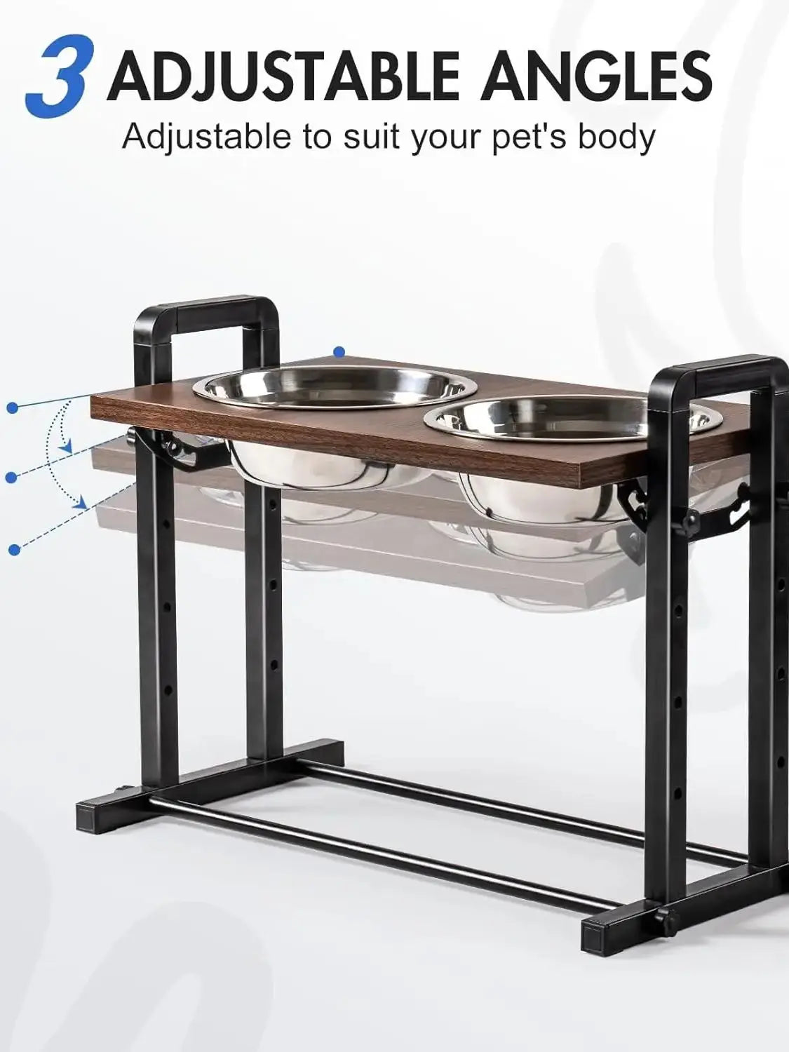 MewooFun Adjustable Wooden Dog Bowl Stand With Bowls