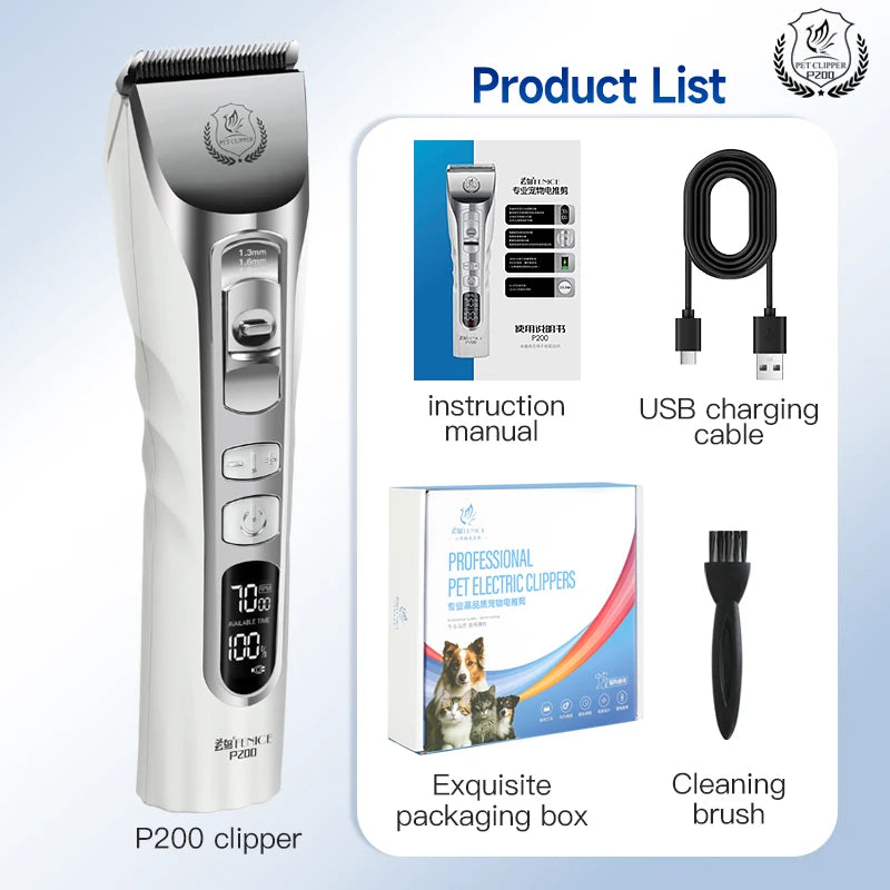 Fenice 5000mA Cordless Dog Grooming Clippers LCD Screen