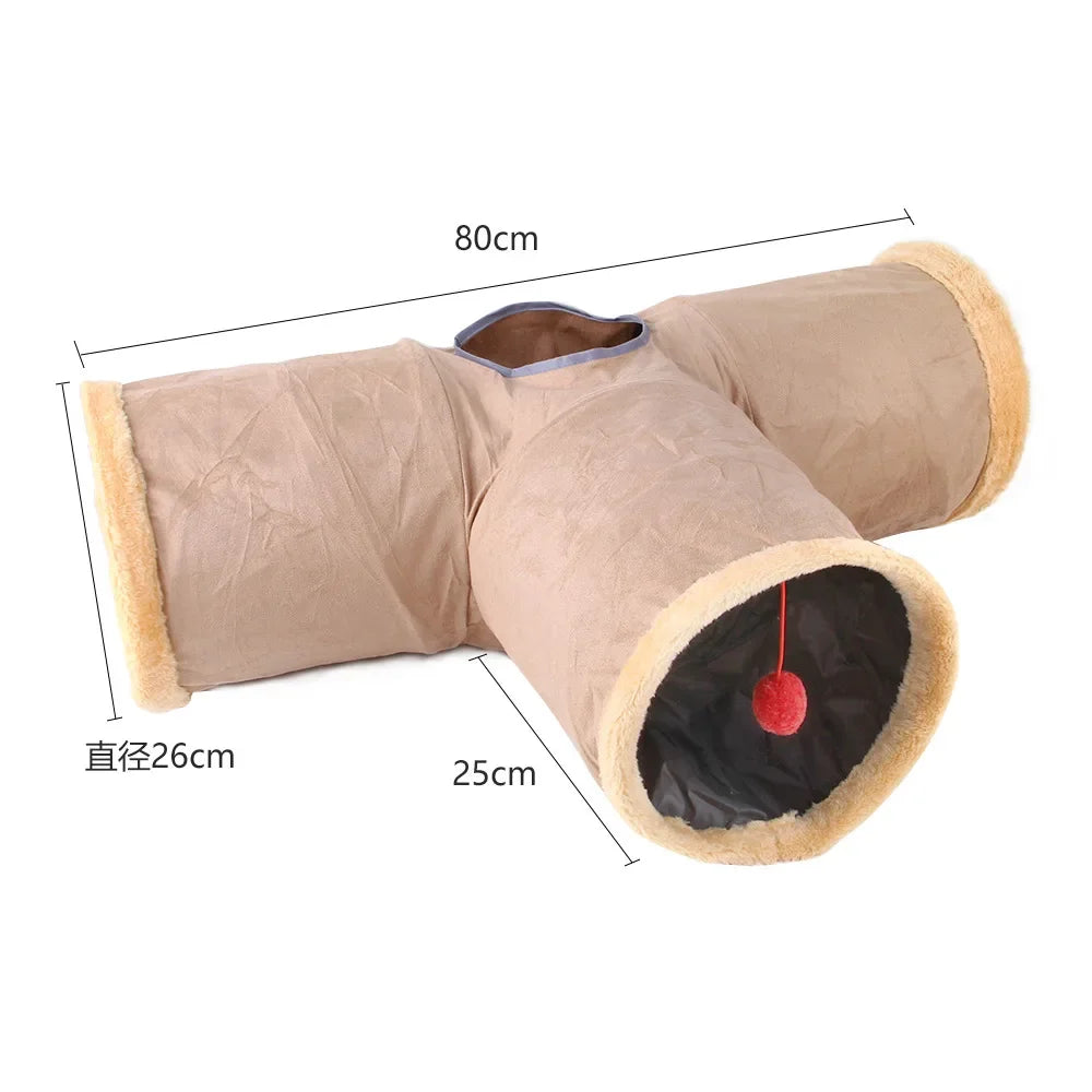 Collapsible Cat Suede Tunnel Multiway Hide Toy for Pets