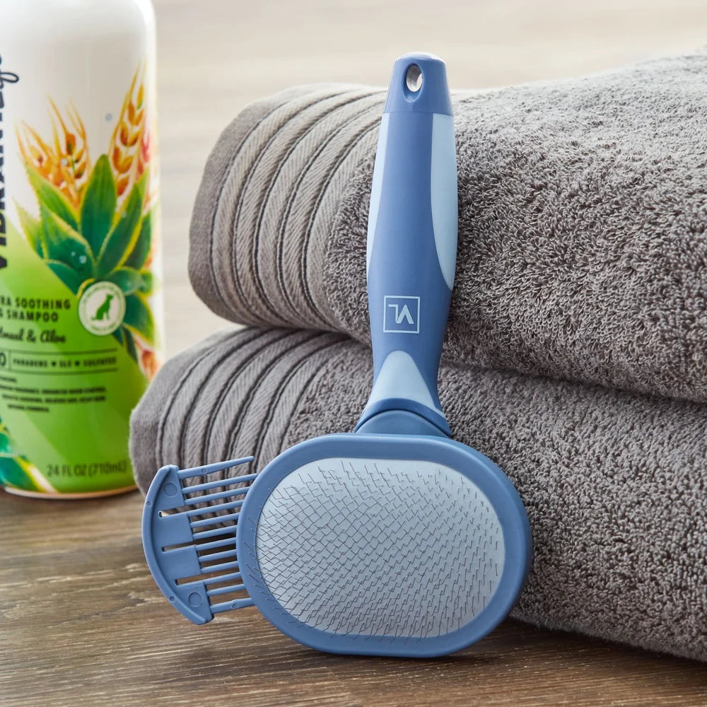 Pet Slicker Brush with Built-in Cleaning Comb Dogs Ergonomic Design Reduces Tangles and Mats Keeps Coat Shiny and Smooth