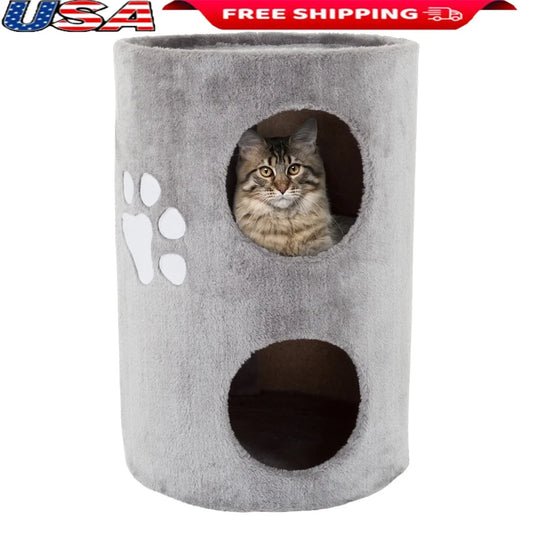 Two Story Cat Condo Scratching Tree With Multiple Entrances