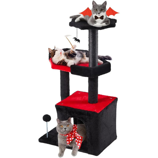 Erinnyees Gothic Cat Tree, Black Cat Tower for Indoor Kitties, 33.5 Kitty Condo with Scratching Post, Coffin Bed, Small Goth Tre