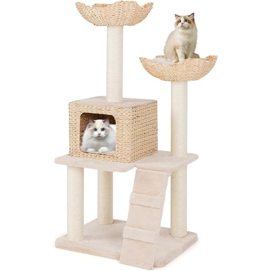 48 Inch Cattail Cat Tree With Multi Level Tower And Posts