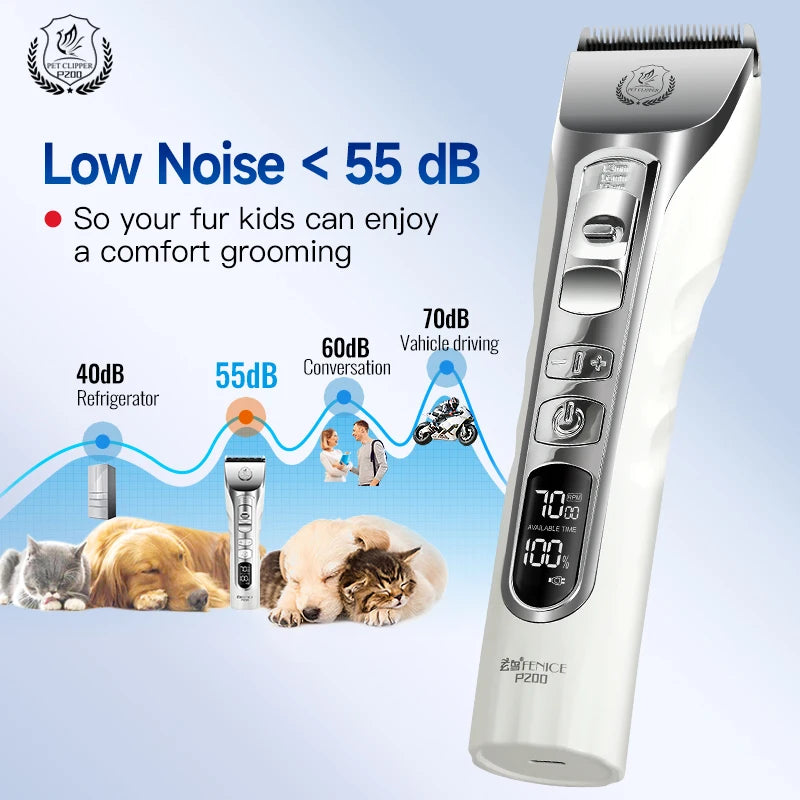 Fenice 5000mA Cordless Dog Grooming Clippers LCD Screen