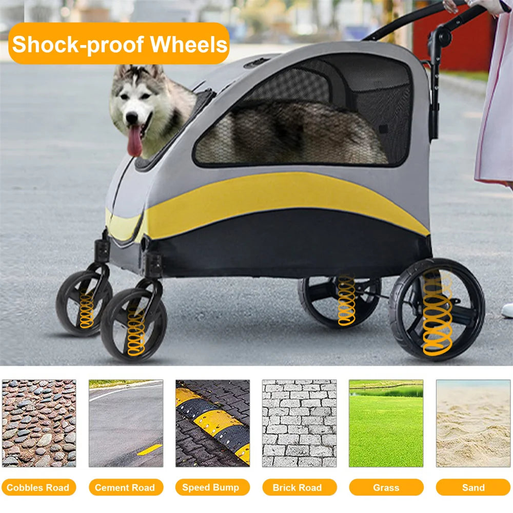 Premium Dog Stroller Pram 4 Wheel Foldable Cart Travel Jogger